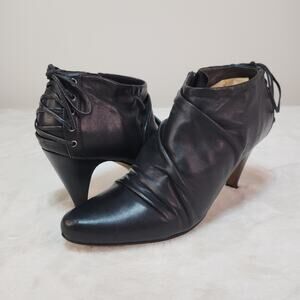 90s Victorian Gothic Leather Corset Heel Booties 37 Whimsigoth Dark Academia